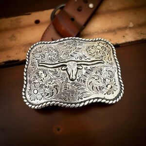 Texas Longhorn western ,iconic,twisted rope trim;Rectangular,floral,filigree